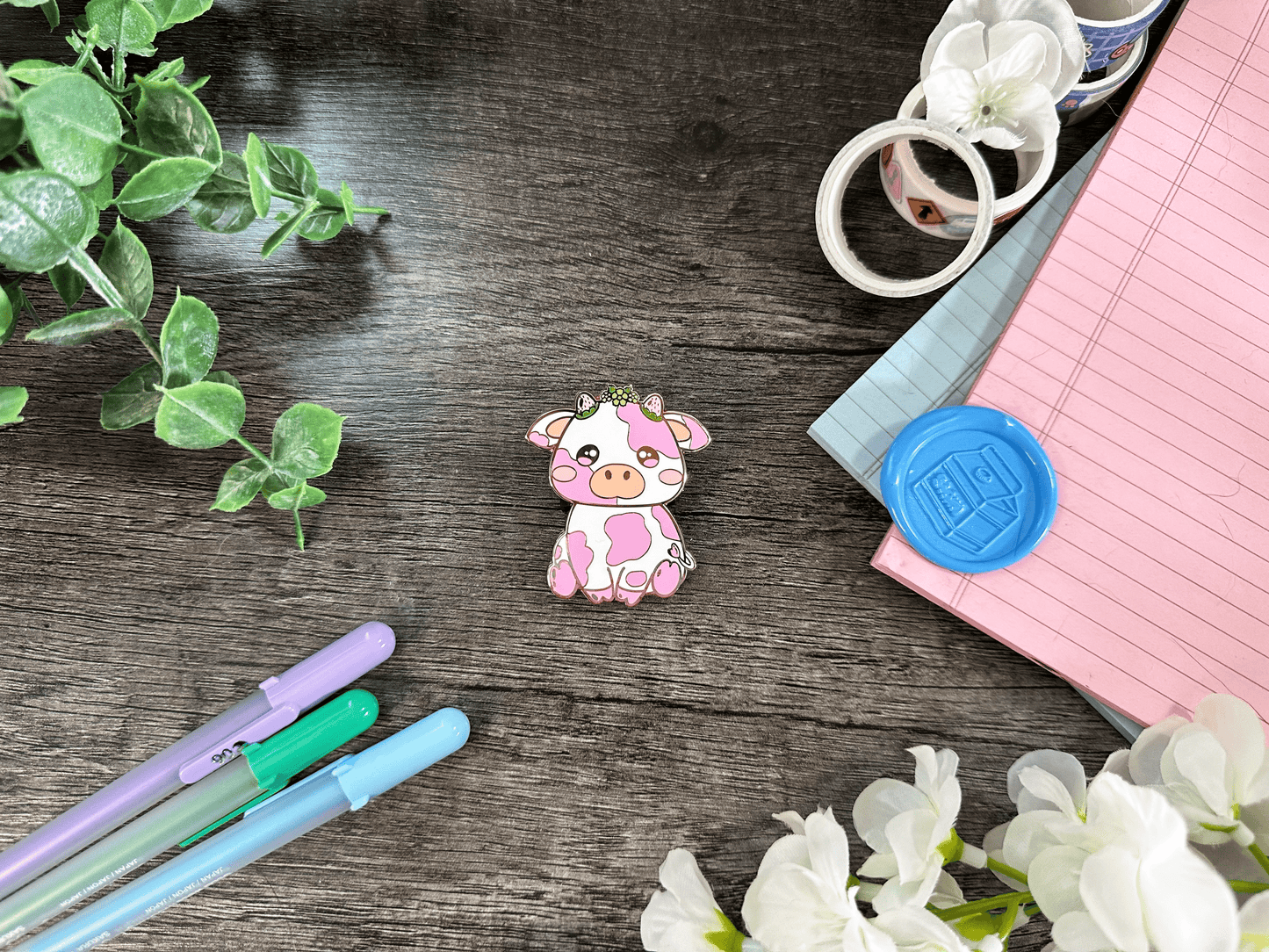 Strawberry Cow Enamel Pin