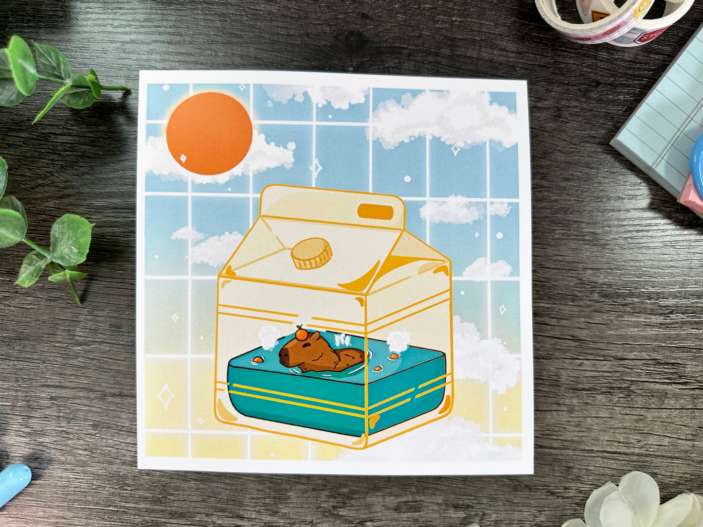 Capybara Milk Carton Mini Print