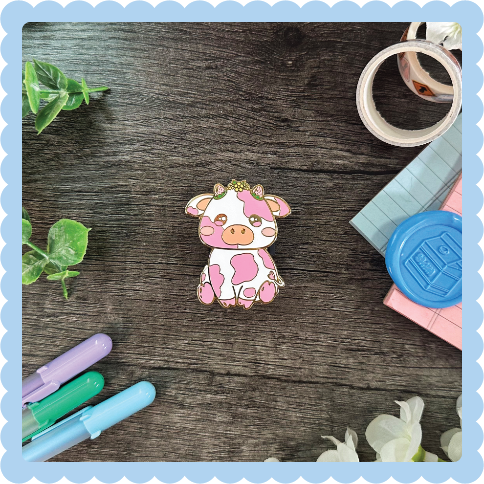 Strawberry Cow Enamel Pin