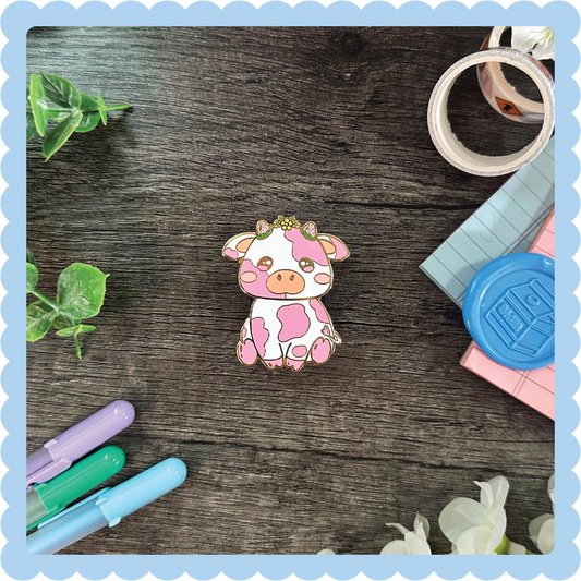 Strawberry Cow Enamel Pin